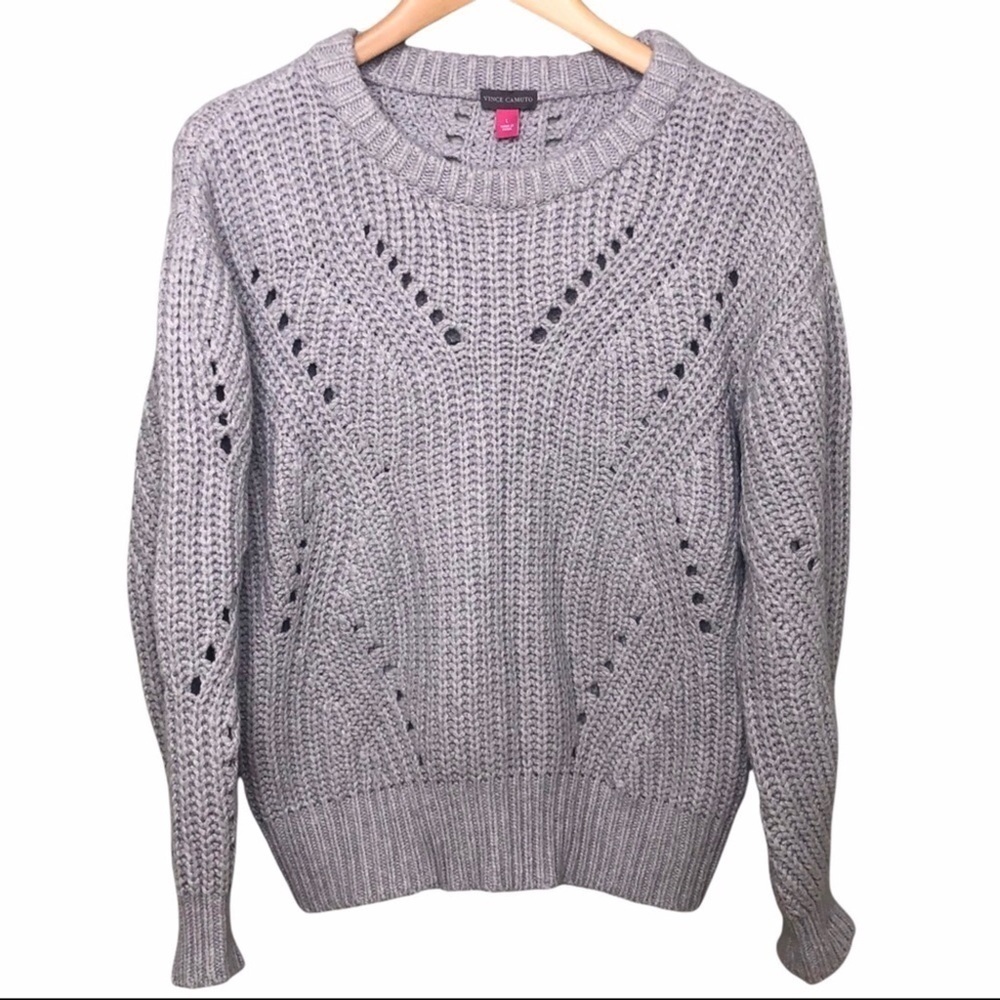 Vince Camuto Pointelle Sweater Open Knit Gray Size Large Pullover Style 5653133 - Picture 2 of 7